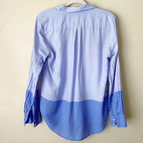 LOFT | The Softened Shirt Long Sleeve Button Down Colorblock Two Tone Blue Small - Picture 4 of 6